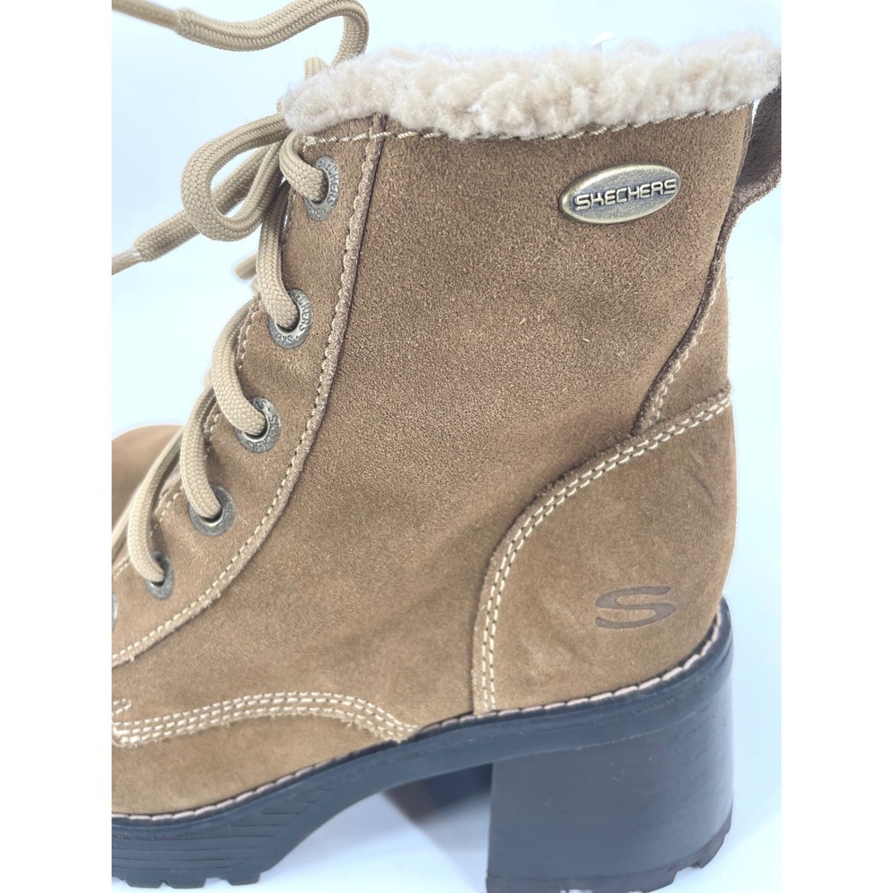 Skechers Boots Womens 8 Tan Suede Jammers Vintage Y2K Chunky Heel Lug Sole 90's - Picture 4 of 12